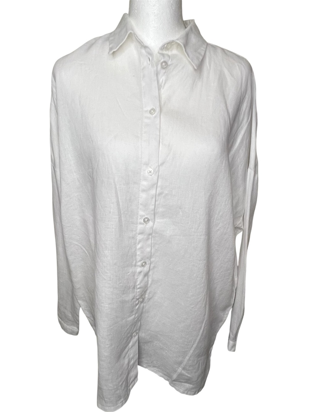 Medicine Classic White Linen Button-Up Clean Girl, Minimalist Tunic Blouse Sz S